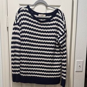 LOFT Navy and White Striped Crew Neck Sweater